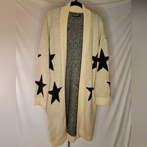 BLANK NYC Star Pattern Open Front Knit Cardigan - Cream & Charcoal